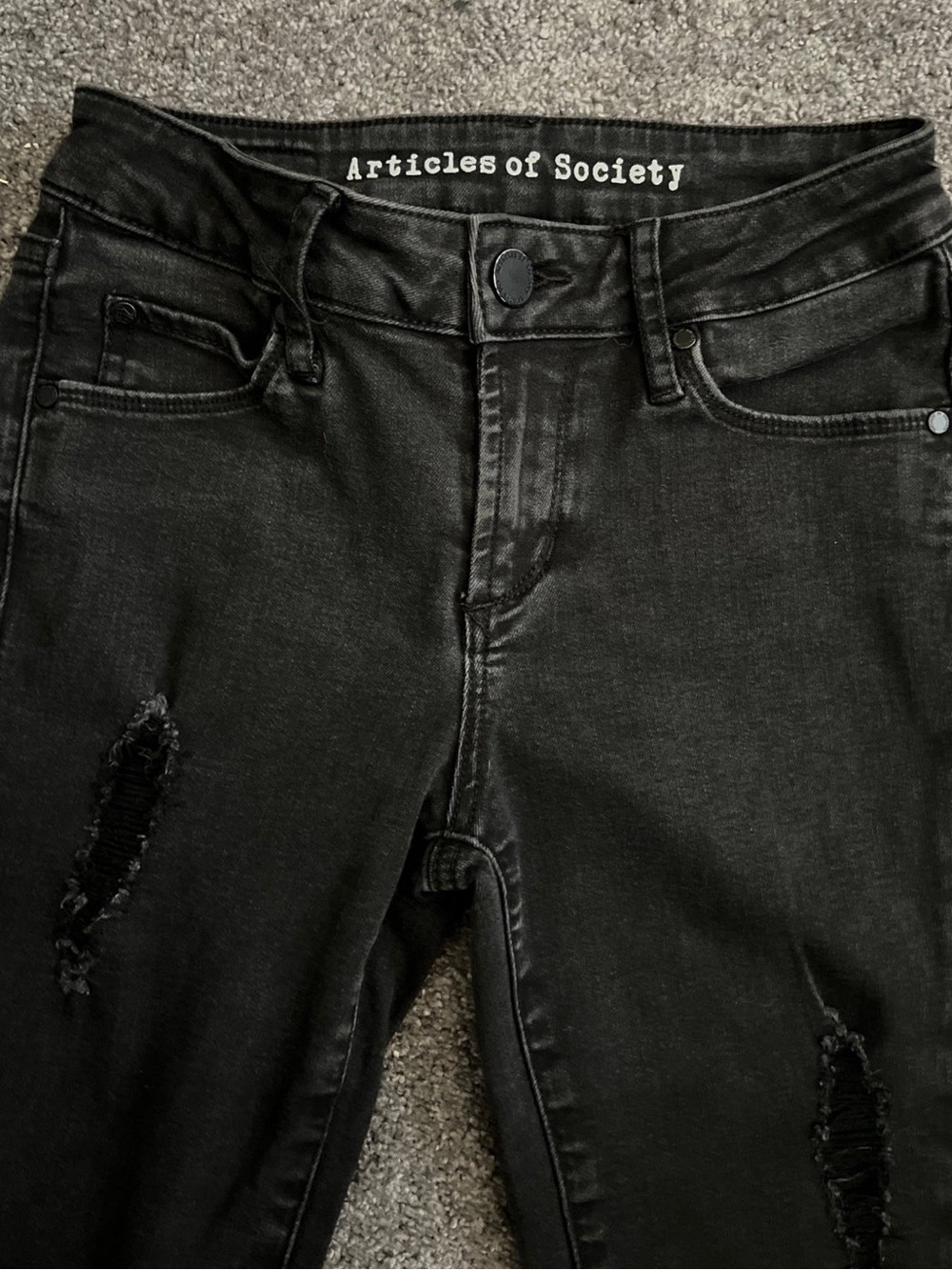 Articles of Society Black Distressed Skinny Jeans, Size 24 / 0
